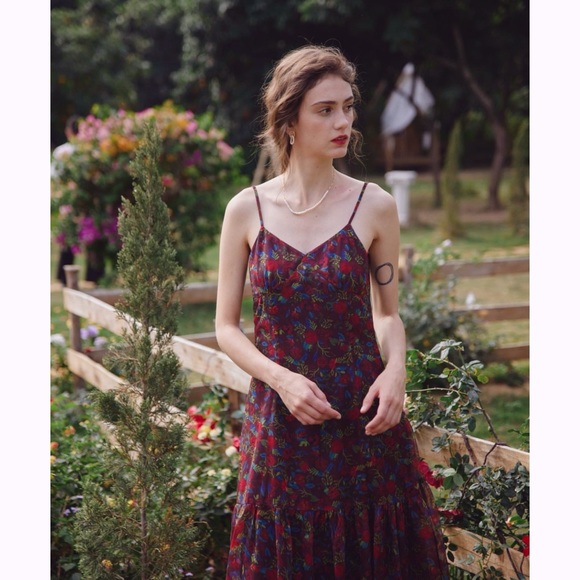 NWT Simple Retro Burgandy Sheer Floral Mini Dress Size M Runs Small - Picture 10 of 11